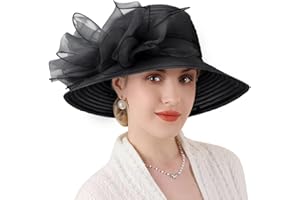 DRESHOW Lady Derby Dress Church Bowler Cloche Hat Bowknot Organza Bridal Cap for Wedding