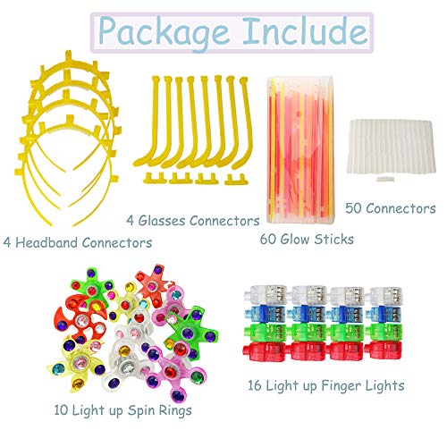 Mypre LED Glow Party Favors Light Up Rings Glowsticks Luminous Bracelets Glasses Hairband Finger Lights Hand Spin Stress Relief Toys for Classroom Celebration Birthday Gift
