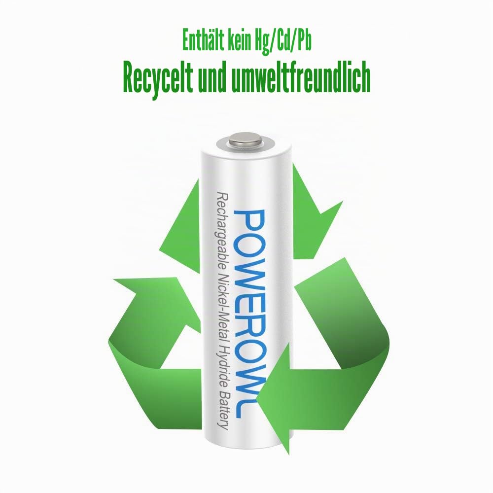 Akku AAA POWEROWL Micro AAA Akku NI-MH 16 Stück AAA Batterien Wiederaufladbare 1.2v Aufladbare Batterien AAA Akkubatterien (Geringe Selbstentladung,1000mAh) 4