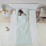 Comfort Spaces Sleeping Bag Liner Ultra Light and Compact Coolmax Anti Bug/Germs Sleeping Sheet Bag – with Pillow Pocket and Travel Pouch – Great for Traveling, Camping, Hiking and Backpacking.