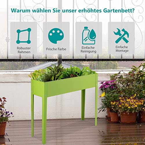 COSTWAY Hochbeet Metall, Pflanzkasten Blumenbeet Gartenbeet Blumenkasten Blumentrog Grün für Obst, Blumen, Gemüse im… – Bild 3