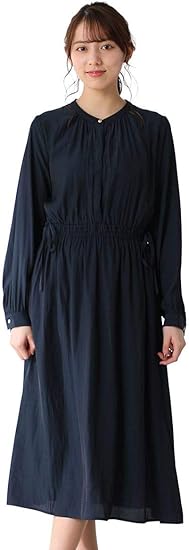 ワンピース 長袖 ウエストゴム ひざ丈 レディース ボリューム袖 春 Honeys ハニーズ バンドカラーワンピース Web限定llサイズ有 ネイビー ｍ ワンピース チュニック 通販 Amazon