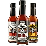 Aubrey D. EXTREME Hot Sauce Sampler Ghost Pepper, Scorpion Pepper and Carolina Reaper 51 Hot Sauces Set of 3 bottles 5 oz each
