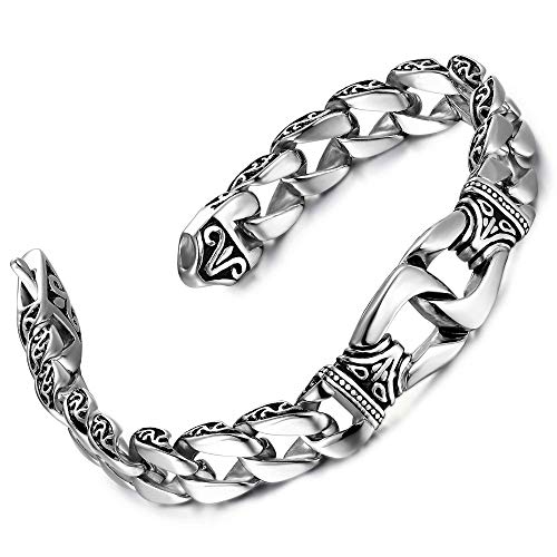 Sagenhaftes Edelstahl Herren Glieder Armband Silber Schwarz 23cm (Mit Marken Geschenkschachtel) – Bild 3