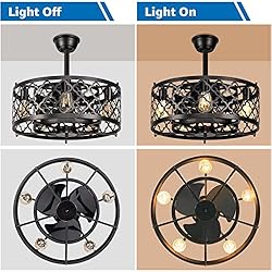SUNVIE Caged Ceiling Fan with Lights Remote Control