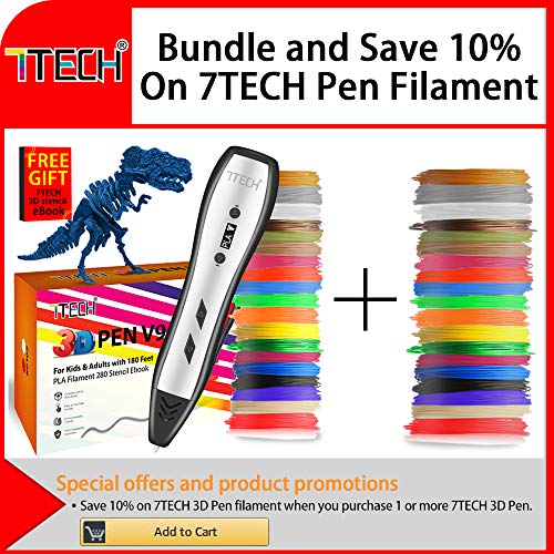 7TECH 3D Pen for Kids Adults with 180 Feet PLA Filament Refills 280 Stencil Ebook Printing Printer Pen