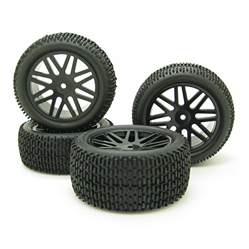 RC 1:10 Off-Road Car Buggy Rubber Tyre Tire & Wheel Rim HEX 12mm Black with Foam Inserts Pack of 4