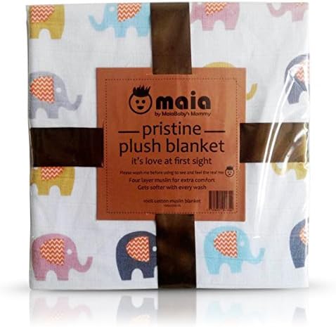 All Season Large 120x120 cm Elephant Design Extra Layered Muslin Unisex Baby and Toddler Super Soft Multi-Purpose 100% Cotton Blanket