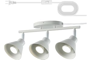 vivihobb 3 Light Plug in Track Lighting Kit,Modern Plug in Ceiling Light Fixture,14.7ft Cord,On/Off Switch,3 Way Ceiling Spot Lighting,Flexibly Rotatable Light Head,Bulbs Not Included