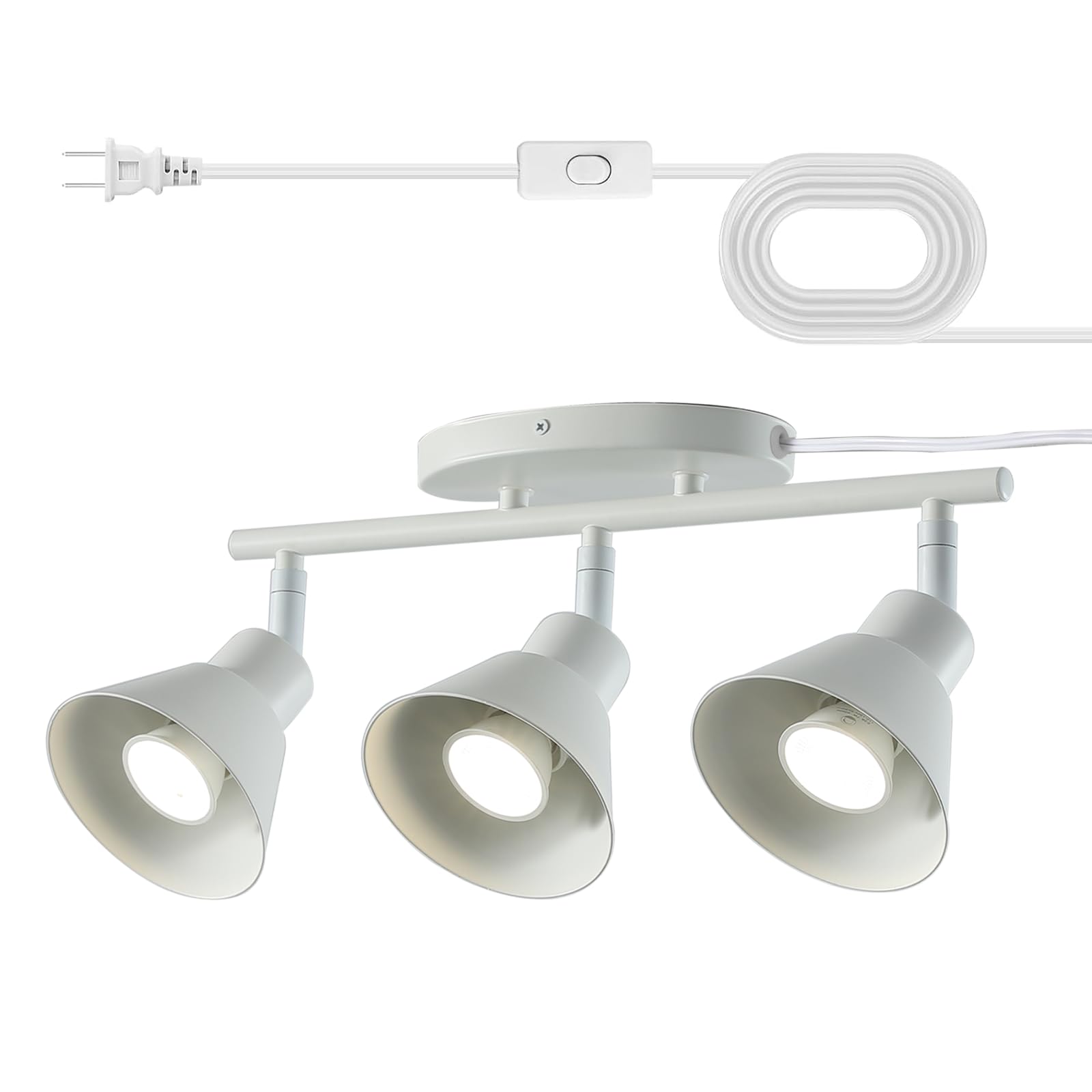 Photo 1 of vivihobb 3 Light Plug in Track Lighting Kit,Modern Plug in Ceiling Light Fixture,16.4ft Cord,3 Way Ceiling Spot Lighting,Flexibly Rotatable Light Head (White)