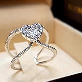 925 Sterling Silver Shiny Full Diamond Ring Classic Heart-Shaped Cubic Zirconia Rings CZ Diamond Ring Eternity Fashion Band Ring for Women (US Code 7)