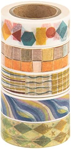 Washi Tape (Japanese Masking Tape) by MIKOKA, 0.6 Inches Wide, 32.8 Feet Long, Set of 5 - Art