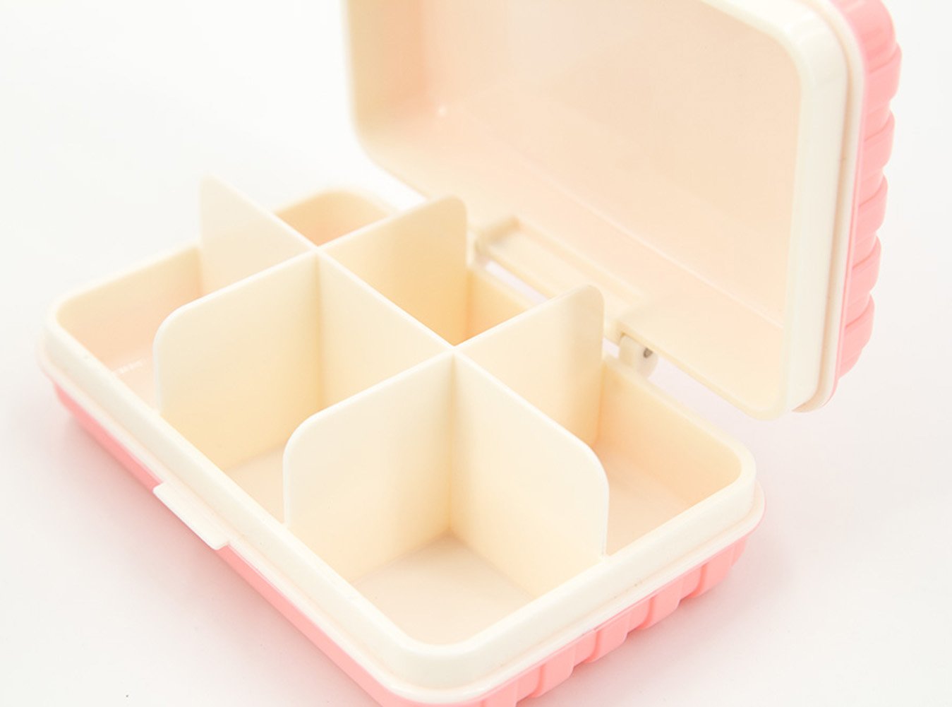 TC Suitcase Storage Box Portable Pills Vitamins Dispenser 6 Compartment with Lock Shut (Pink)