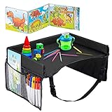 Kids Travel Tray - Waterproof, Portable Toddler Snack and Play Station with Mesh Storage Pockets - Activity Lap Desk for Car Seat, Stroller, Plane by EverythingINplace (Black)