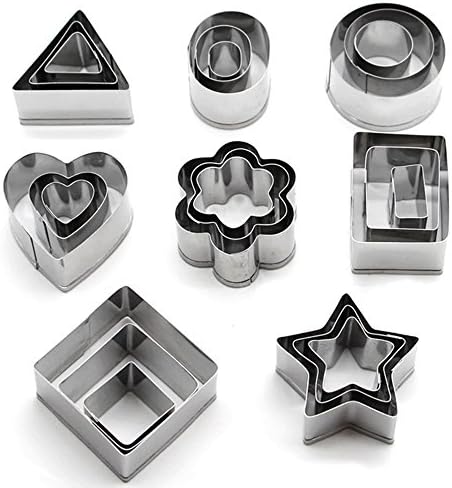 Cookie Cutters Set Stainless Steel ( Heart Flower Star Round Square Rectangle Triangle Oval Shapes ) Set of 5 by KAISHAN