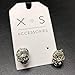 Shiny Silver Skeleton Skull Head Halloween Earring Post Studs with Crystal