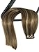 Tape in Hair Extensions Medium Brown with Strawberry Blonde Highlights Extensions Silky Straight Seamless Skin Weft Remy Real Hair Glue in Extensions 16