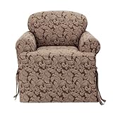 Sure Fit Scroll T-Cushion - Chair Slipcover  - Brown (SF36221)