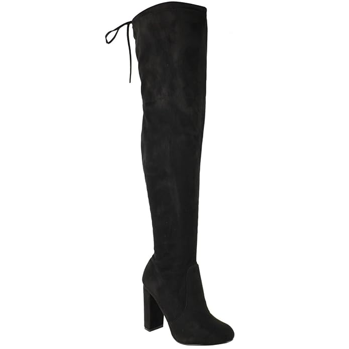 DAMEN HOCH SCHENKELHOCH STIEFEL OVERKNEE PARTY STRETCH BLOCK MITTE ABSATZHÖHE