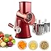 Vegetable Mandoline Slicer, Zacfton Vegetable Fruit Cutter Cheese Shredder Rotary Drum Grater with 3 Stainless Steel Rotary Blades and Suction Cup Feet (Red)