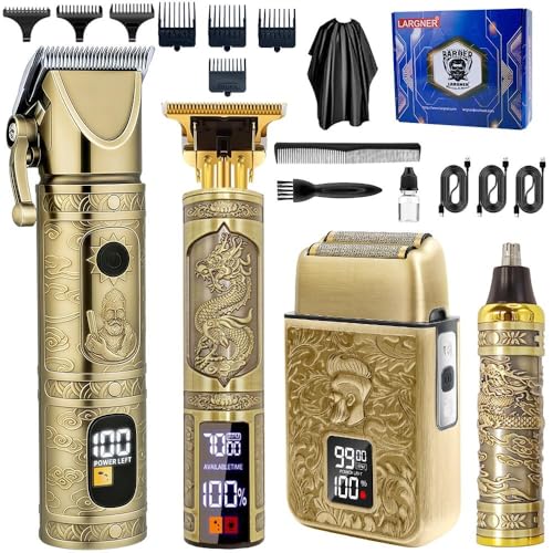 Hair Clippers for Men Professional, T-Blade Trimmer, Nose Hair Trimmer, Electric Foil Shaver Barber Clippers Metal Hair Clippers Cutting Grooming Kit with Long Battery Life for Family Barber Use