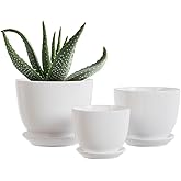 White Ceramic Plant Pots,Set of 3 Indoor Flower Pot with Saucers Small to Medium Sized Planters for Plants,Round Modern Garden Pots(White)