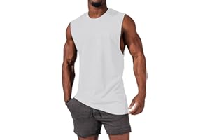 iudam Mens Workout Sleeveless Shirts Cotton Casual Tank Tops Muscle Gym Cut Off T-Shirts