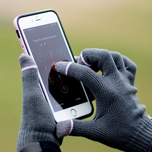 iGotTech Texting Gloves for Smartphones & Touchscreens, Gray with Pink Details