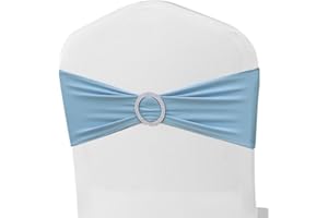 MAGTOWNE Baby Blue Chair Sashes 50 Pack for Wedding Decor Blue Spandex Chair Sashes Light Blue Chairs Bows Sashes, Baby Blue Sashes for Chair Covers