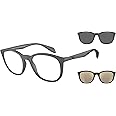 Emporio Armani Men's EA4211 Prescription Eyewear Frames with Two Interchangeable Sun Clip-Ons Round, Matte Grey/Clear, 52 mm