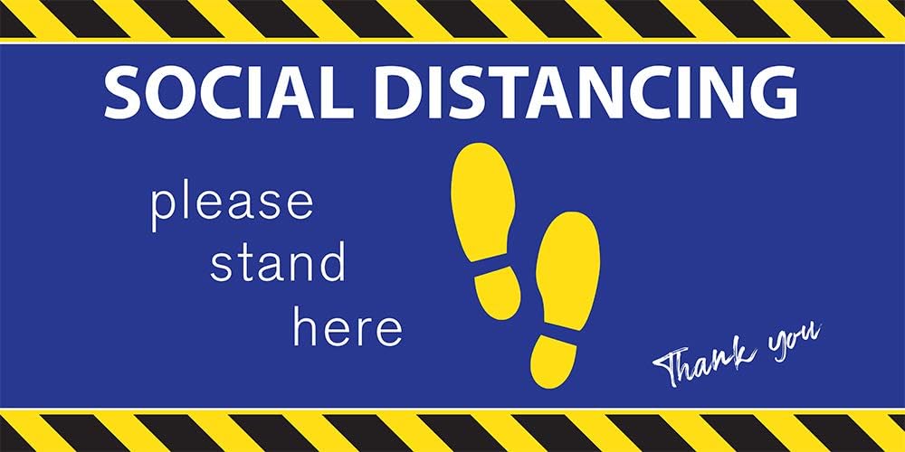 Pack of 12. Anti Slip Coating. (12" x 6") Social Distance Floor Decal, Covid 19 Coronavirus Safety Sign (Blue with Yellow and Black)