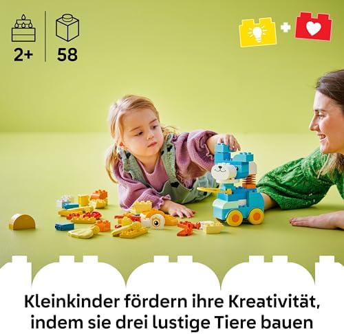 DUPLO Town Tiere auf Rädern 3-in-1-Set - Montessori Spielzeug zum Bauen von Ente, Fisch oder Hund mit Rädern und Ziehgriff - Geschenk für Mädchen und Jungen ab 2 Jahren - 10448