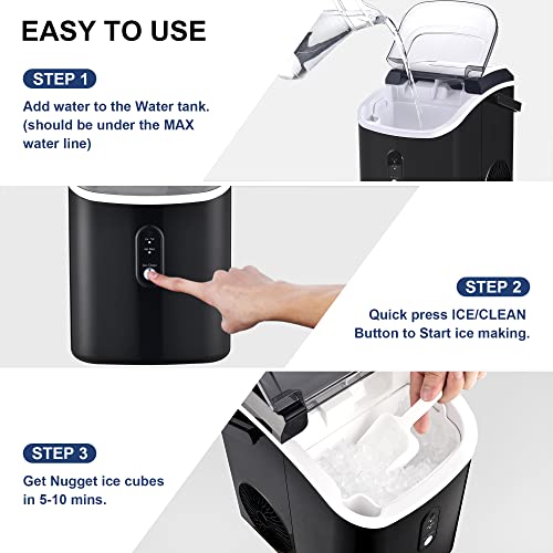 Humhold Portable Nugget Ice Maker CounterTop, 33Lbs/24Hrs Chewable