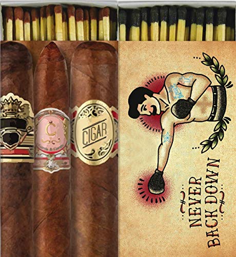 Decorative Boxer and Cigars Match Boxes with Long Kitchen Matches Great for Lighting Candles, Grills, Fireplaces and More | Set of 2 Large Match Boxes