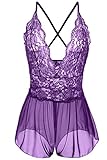 Avidlove Women Sexy Lingerie Lace See-through Babydoll Open Crotch Pant Dress (L = US M, Purple (FBA))