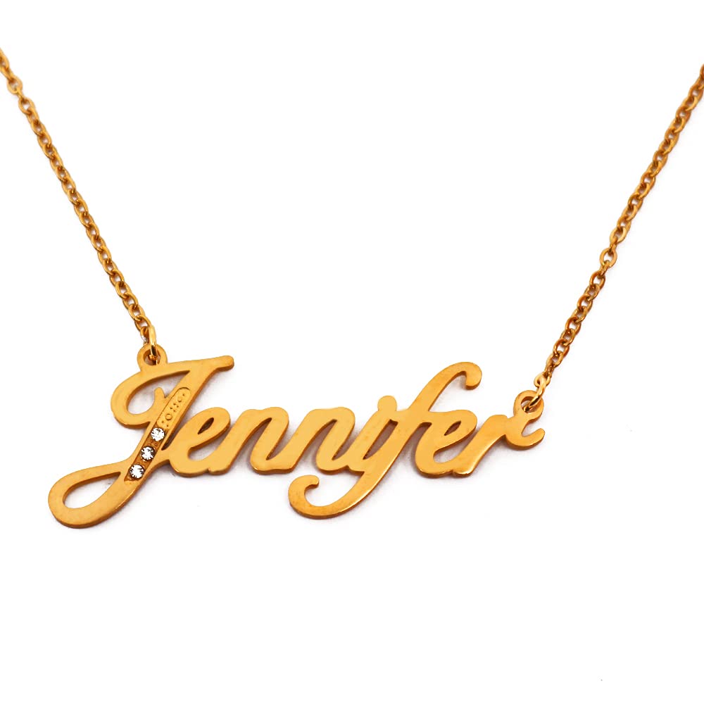 Kigu Name Necklace Jeniffer - Gold Tone - Custom Name Necklace - Personalised Jewellery for Ladies- Customised Jewellery for Girls- Custom Pendant Jennifer