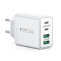 Caricatore USB C Presa, 40W 4-Porto Alimentatore USB Multipla Ricarica Veloce Tipo C Caricabatterie Spinotto Multiplo Carica Spina Rapido Caricatore per iPhone 16 15 14 13 12 11 Pro Max Plus,Samsung