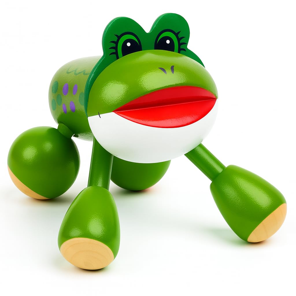 cozydiscount Ti Frog Masseur - Hand Painted Lotus Wood - 10x10x8cm