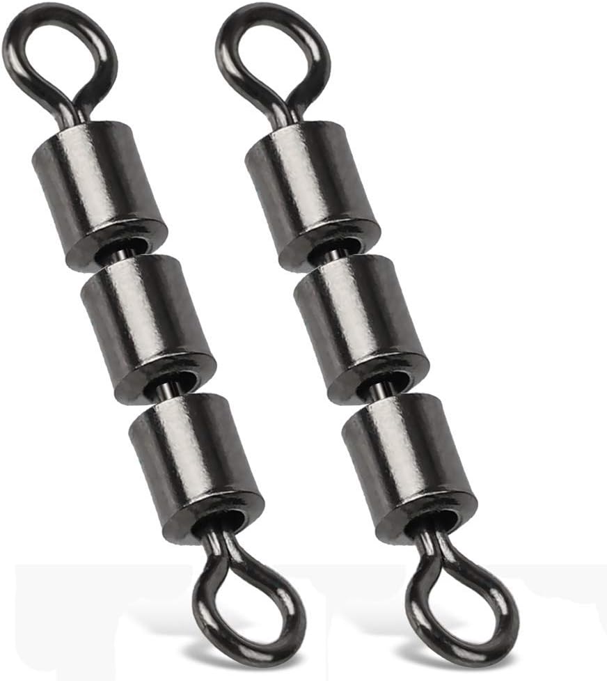 9Tong Barrel Fishing Swivels 3 Roller Swivels Fishing Tackle Swivels Saltwater Freshwater Leader Lure Gigs Line Connector