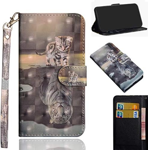 Lotuslnn Nokia 9 PureView Case, Shockproof 3D Premium PU Leather Flip Wallet Case with Magnetic Kickstand ID Card Holder Slot Folio Protective Skin Cover for Nokia 9 PureView (Cat&Tiger)