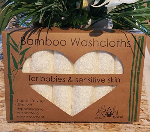 Baby Davine - NATURAL BAMBOO Ultra Soft baby bath Washcloths - Best for Sensitive and delicate Baby Skin - 6 Pack 10"x10" - Premium absorbent Towels - excellent Baby Shower gift