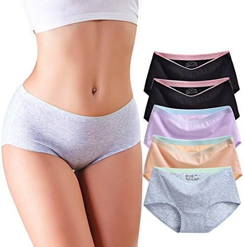 QOVOQ Women's Underwear Cotton Seamless Underpants Briefs Soft Breathable Middle Waist Panties Pack