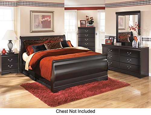 Huey Vineyard Queen Bedroom Set with Sleigh Bed Dresser Mirror and Nightstand in Black