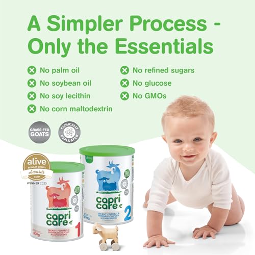 Capricare Whole Goat Milk Powder Baby Formula Stage 2 – Nutritional Baby Essentials, No Added Palm Oil, Soybean Oil, GMOs, Glucose, Refined Sugars, Corn Maltodextrin – 6 Months & Above, 800g
