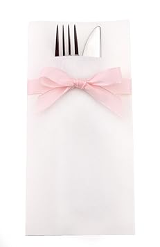 Deko Angels 24 x Besteckservietten Weiss mit Schleife Hellrosa Rosa (1,25€/Stück) - Hochzeitsservietten Taufe Servietten mit 