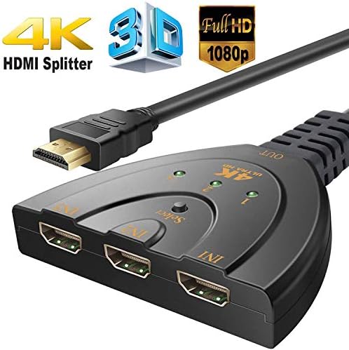 HDMI Switcher 4K,3 Port Switch With Pigtail HDMI Cable, Supports 4K, Full HD 1080p, 3D,For HDTV,PC,Projector,PS3,Xbox,STB,Blu-ray DVD Players,4k TV etc.