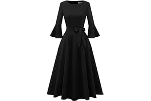 HomRain Women's Church Dresses for 2025 Wedding Guest Cocktail Tea Party Bell Sleeve Vintage Evening Graduation Dress