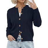 GRECERELLE Women's Long Sleeve Cable Knit Button Down Crew Neck Casual Cardigan Sweater, S-2XL