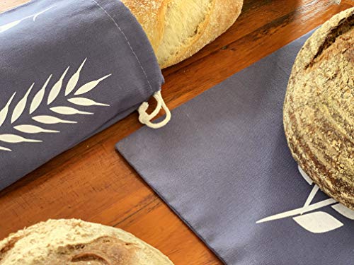 Cotton Bread Bags for Artisan Homemade Bread - Reusable Food Storage - Baguette, Sandwich and Boule Loaf Size - Drawstring Bread Bag - Set of 3
