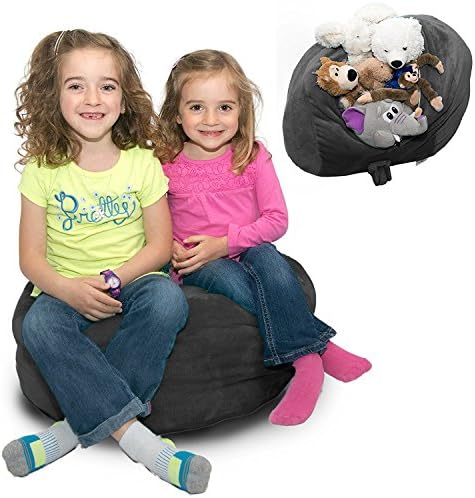 Stuffed Animal Bean Bag Storage - “SOFT ’n SNUGGLY” Comfy Plush Fabric Kids Prefer Over Canvas - Replace Your Mesh Toy Hammock or Net - Store Blankets &amp; Pillows Too